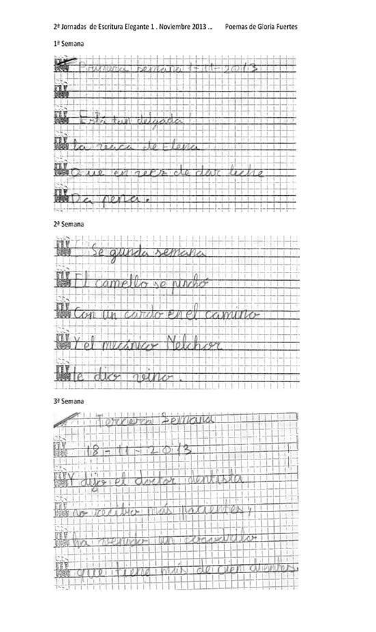 Escritura elegante con fosfenos y neurosincronización: aprender a escribir, evolución del alumno 2 Escritura elegante con fosfenos: aprender a escribir, alumno 2